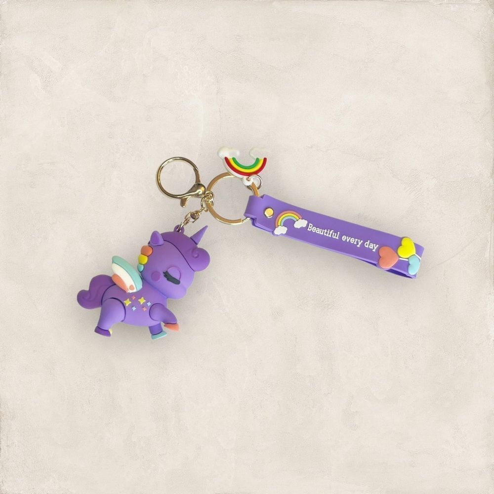 3D Purple Unicorn Keychain Bag Charm Accessory Wristlet